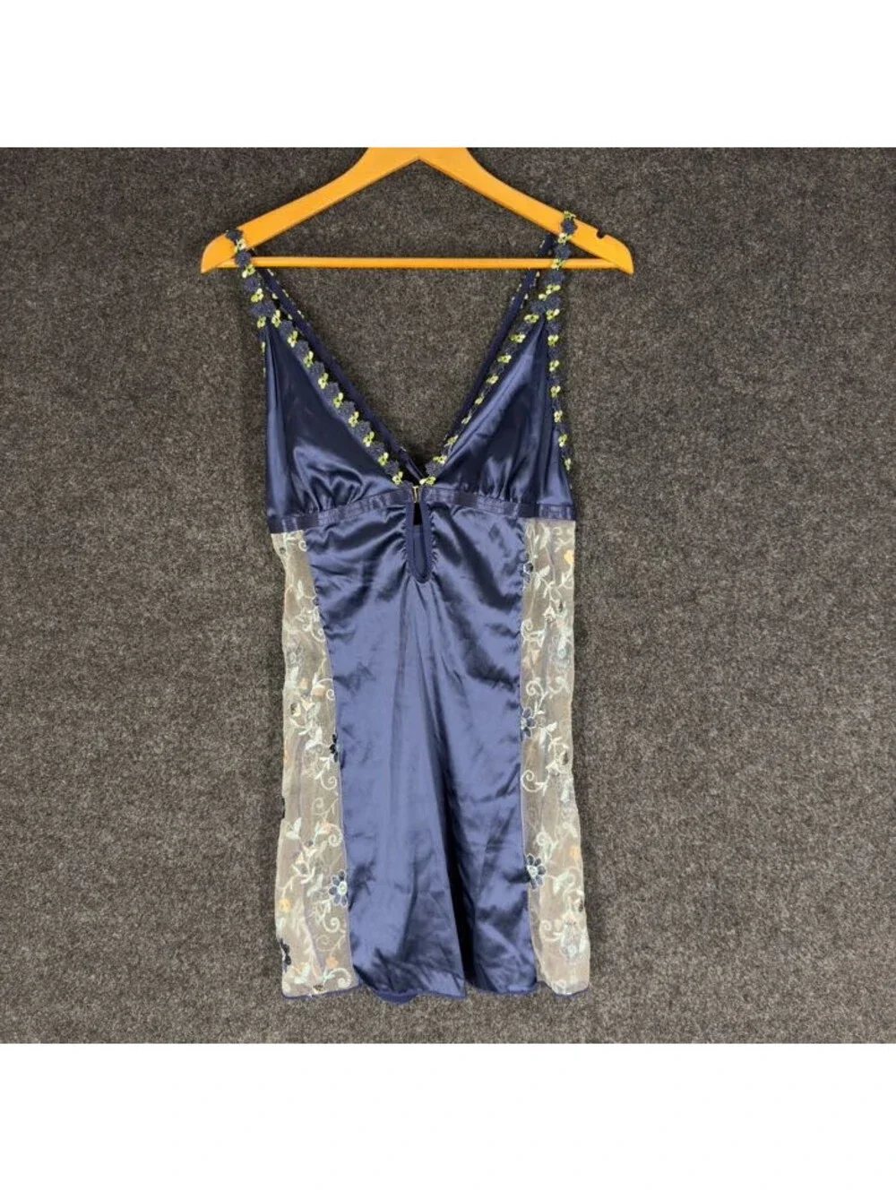 Unbranded Night Gown Women XL Blue Floral Embroidered V-neck Sleeveless Sleep